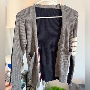 Gray and Navy Women's Cardigan Sweater